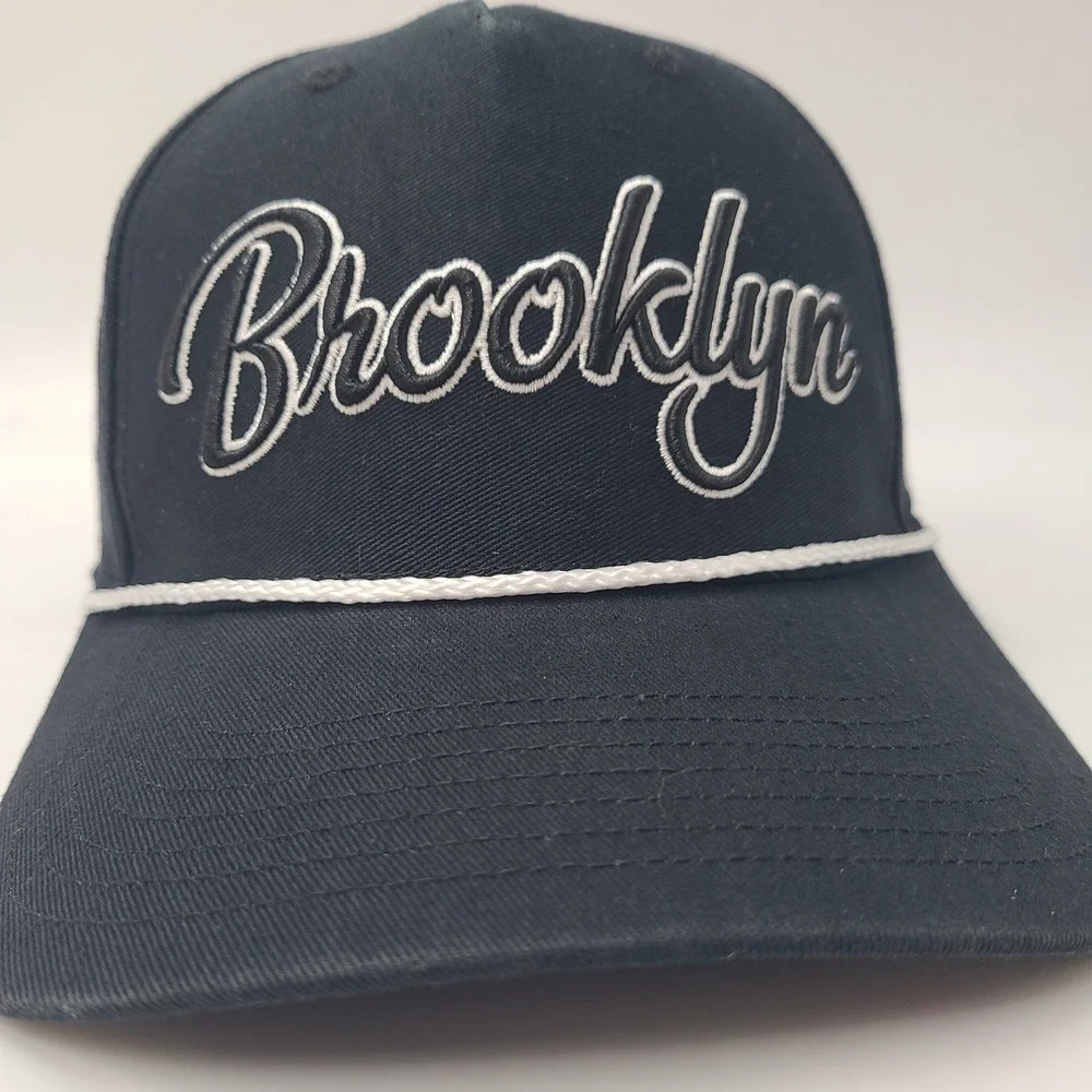 Brooklyn Nets Hat Snapback 47 Brand Hitch Black White Rope NBA Script Logo Men